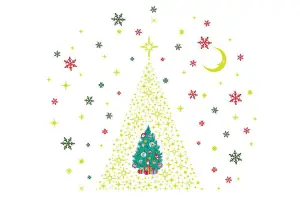 Glow Stars and Colorful Snowflakes with Christmas Friend Tree, Xmas Art, DIY Art