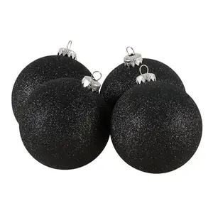 Xmas Glitter Shatterproof Baubles (Set of 4) Black