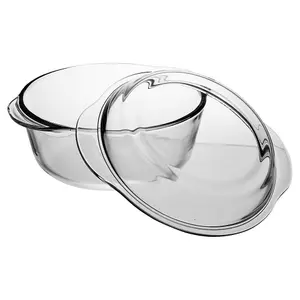 PASABAHCE 1.5 Litre Casserole Round Glass Oven Dish Lid Bakeware Microwave Safe