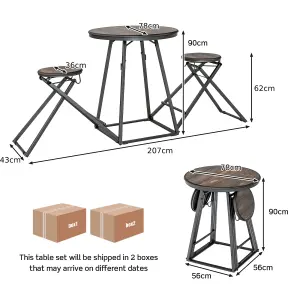 Costway 3-Piece Round Table & Stool Set Dining Bar Table w/ 2 Foldable Stools