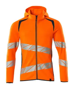 Mascot Accelerate Safe Hoodie with Zipper (Hi-Vis Orange/Dark Petroleum)  (Medium)