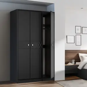 San Jose Ready assembled Contemporary Black Tall Triple Wardrobe (H)1960mm (W)1108mm (D)530mm