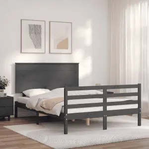 Berkfield Bed Frame with Headboard Grey 140x190 cm Solid Wood