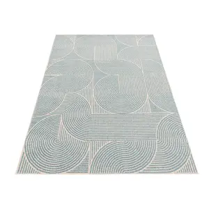 Blue Swirl Abstract Geometric Modern Funky Easy to Clean Rug for Living Room Bedroom and Dining Room-80cm X 150cm