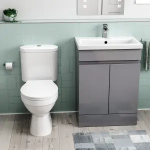 Nes Home Flat Pack 600mm Steel Grey Basin Vanity & Close Coupled Toilet Set