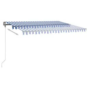 Berkfield Manual Retractable Awning with LED 400x350 cm Blue and White