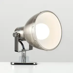 ValueLights Portishead Brushed Chrome Metal Domed Adjustable Single Clip On Desk Table Lamp Spotlight with LED Bulb