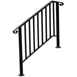 Outdoor Black Steel Handrail 3 Steps Garden Stairs Safety Grab Bannister Rail