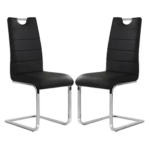 Petra Black Faux Leather Dining Chairs In Pair