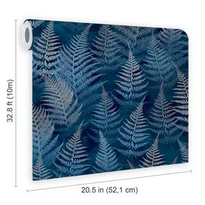 Clarissa Hulse Woodland Fern French Navy Smooth Wallpaper