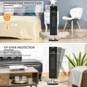 HOMCOM Ceramic Tower Heater w/ Remote Control, 8h Timer and Oscillation, Black