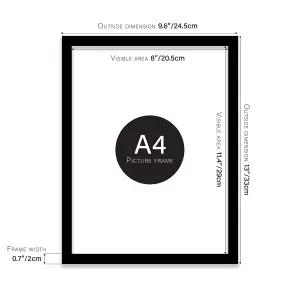 A4 Black Picture Frame Fits A4 (21 x 29.7cm - 8.3 x 11.7in) Poster, Photo, Artwork, or Print.