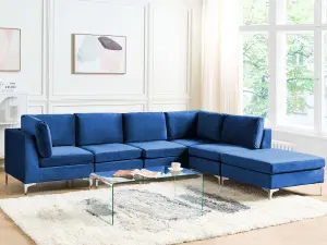 Sofa with Ottoman EVJA Navy Blue Velvet Left Hand