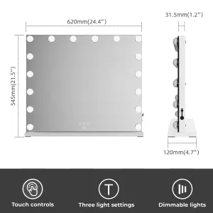 Neo Hollywood Vanity Touch Wall Mounted Freestanding Mirror with 16 LED Bulbs Lights