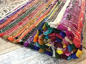 SHANTI Shabby Chic Rag Rug Multicolour Flat Weave Design 75 cm x 240 cm