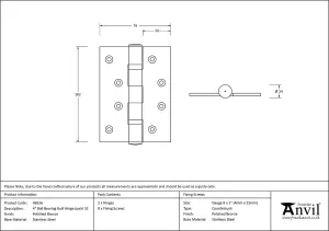 From The Anvil Polished Bronze 4 Inch Ball Bearing Butt Hinge (pair) ss