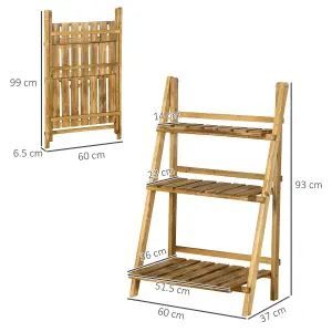 Outsunny Flower Stand 3 Tier Ladder Fold Shelf Herb Holder Display Wood