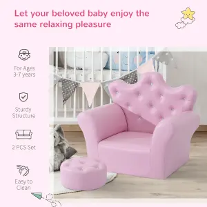 HOMCOM 2 PCS Kids Sofa and Ottoman Child Size Armchair for Girls Age 3 -5 Pink