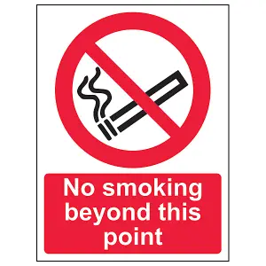 No Smoking Beyond Point Prohibited Sign Adhesive Vinyl 150x200mm (x3)