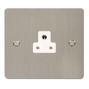 Flat Plate Stainless Steel 1 Gang 2A Round Pin Socket - White Trim - SE Home