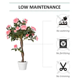 Outsunny 90cm Artificial Rose Tree, Fake Decorative Plant, Pink