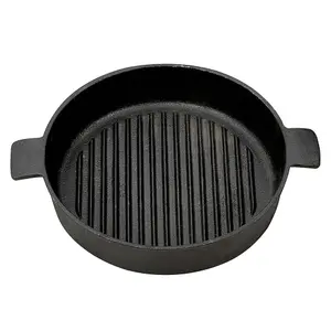 24cm Dia Black Frying Pans Round Cast Iron Grill Pan