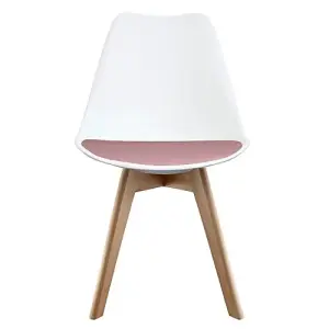 Soho White & Blush Pink Plastic Dining Chair with Squared Light Wood Legs