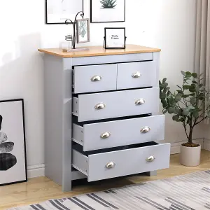 FurnitureHMD Elegant 3+2 Drawer Chest Tall Dresser Storage Cabinet Organiser Unit,Grey and Oak