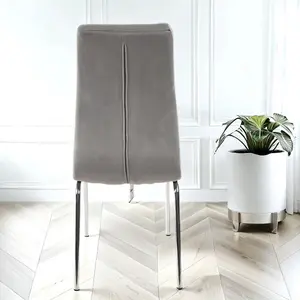 6x Eterno Velvet Luxurious Soft Dark Grey Dining Chairs With Silver Legs