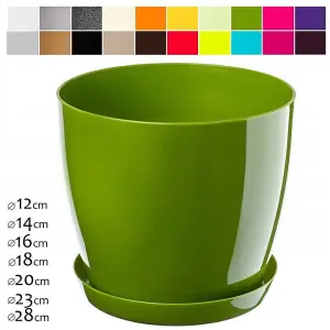 Plant Flower Pot Plastic 20 Colours 9 sizes Gloss Pots Planter Saucer Tray Deco Green 16cm