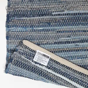 Homescapes Blue Denim Handwoven Striped Chindi Rug, 120 x180 cm