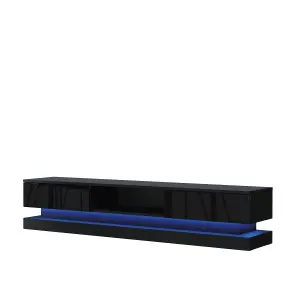 Bloom TV Unit 180cm Black with High Gloss Doors and LED Lighting - Creative Furniture