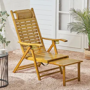 Brown Foldable Adjustable Balcony Wooden Bamboo Rocking Chair Lounge Chair