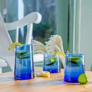 Nicola Spring - Merzouga Recycled Glass Tumblers - 200ml - Blue - Pack of 6