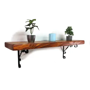 Wooden Rustic Shelf with Bracket WO Black 220mm 9 inches Teak Length of 220cm