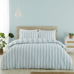 Catherine Lansfield Bedding Cove Stripe Reversible King Duvet Cover Set with Pillowcases Seafoam Blue