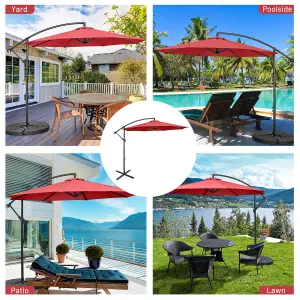 Costway 3 x 3m Patio Offset Umbrella Backyard Garden Cantilever Parasol w/ 8 Ribs