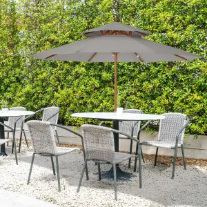 Outsunny Wood Patio Parasol Sun Shade Outdoor Garden Umbrella Canopy Grey