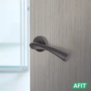 AFIT Matt Black Internal Door Handle - 5 Pairs Matt Black Lever on Rose Round Handles Novi Range