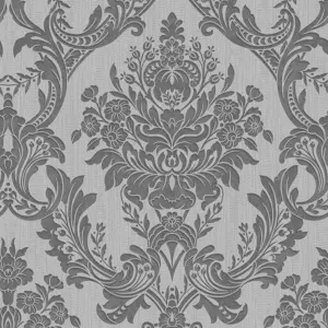 Boutique Baroque Grey Glitter effect Damask Textured Wallpaper