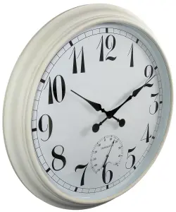 Outdoor Garden Wall Clock with Thermometer Big Time White 90cm