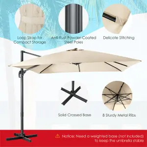 Costway 3 x 3m Garden Cantilever Parasol 3 Positions Adjustable Square Overhanging Umbrella