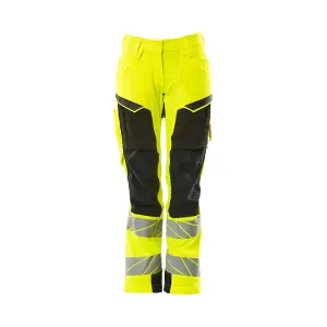 Mascot Accelerate Safe Ladies Diamond Fit Trousers with Kneepad Pockets - Hi-Vis Yellow/Black  (38.5) (Leg Length - Regular)