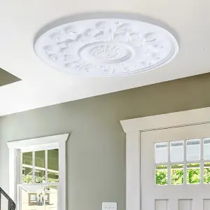 Polyurethane Ceiling Rose Rossete Decoration European Style Wall Ceiling Decor 85cm Dia x 3cm T White