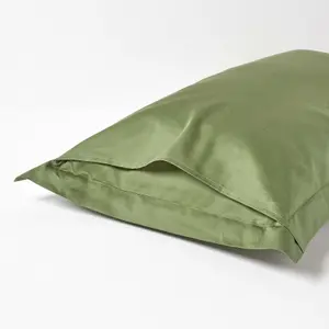 Homescapes Moss Green Organic Cotton Oxford Pillowcase 400 TC, King Size