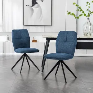 Luna Modern Fabric Dining Chair Padded Seat Metal Leg Kitchen 2 Pcs (Blue)