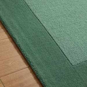 Handmade Luxurious Easy to Clean Modern Wool Bordered Green Plain Wool Living Room & Bedroom Rug-160cm X 230cm