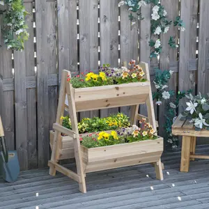 Outsunny Raised Garden Bed Wood Planter Box with Stand for Vegetables Flowers