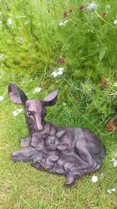 Doe and Baby Fawn Laying Deer Garden Ornament Sculpture Hand Crafted Aluminium