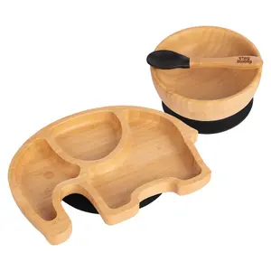 Tiny Dining - Children's Bamboo Suction Elephant Dinner Set - Black